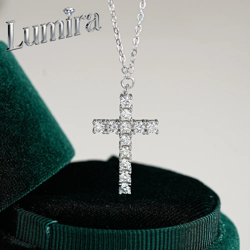 Lumira Platinum PT950 Women's Cross Necklace Luxury-inspired Moissanite Stone Unique Niche Design Elegant Collarbone Chain