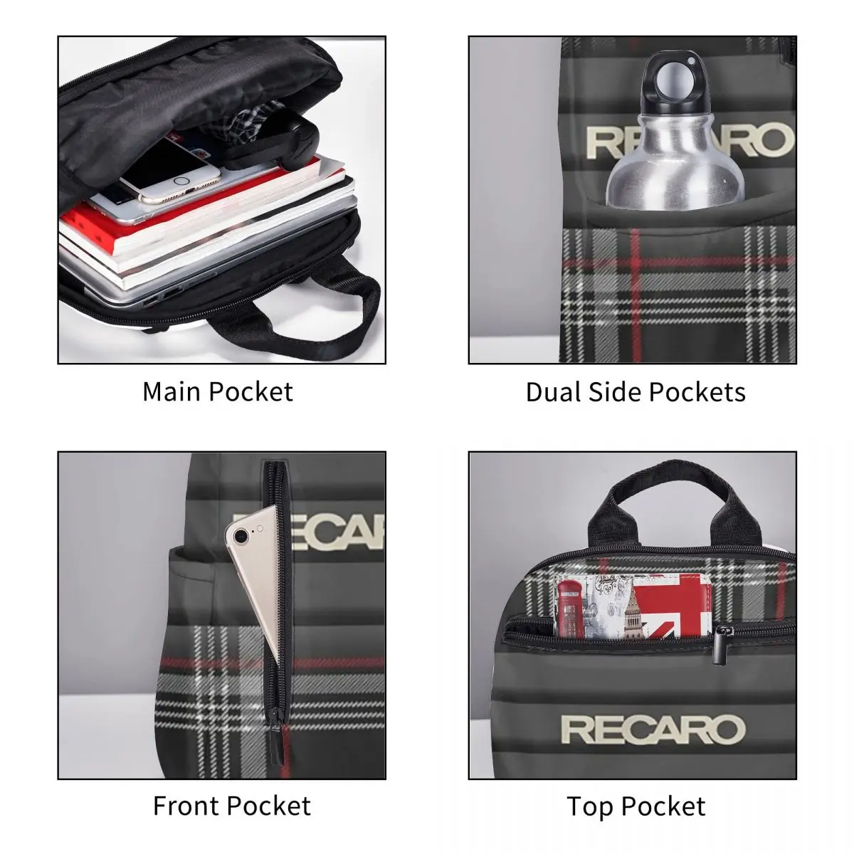 Tartan Plaid Recaros Backpack Student BookBag Kids School Bag Laptop Shoulder Bags Boys Girls view 3