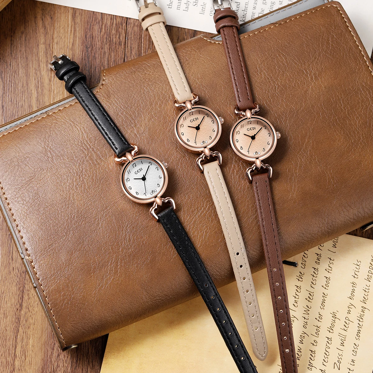 Korean version of niche women's watch simple and thin fire pattern small dial leather strap watch quartz waterproof ladies watch
