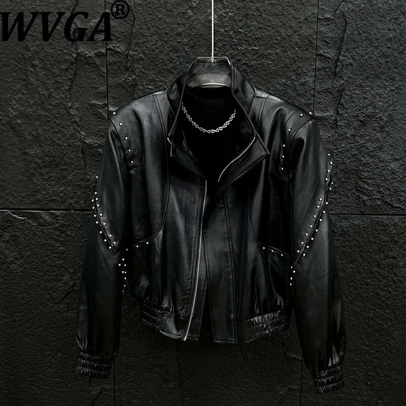 

WVGA осень-зима новая мужская модная короткая куртка с заклепками, нишевая стильная повседневная пальто с отложным воротником и длинными рукавами W14798