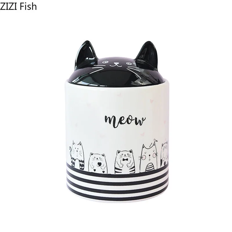 Cute Black Cat Decorative Jar and Lids Dressing Table Ring Necklace Jewelry Box Cosmetic Jar Ceramic Candy Pots Aroma Can