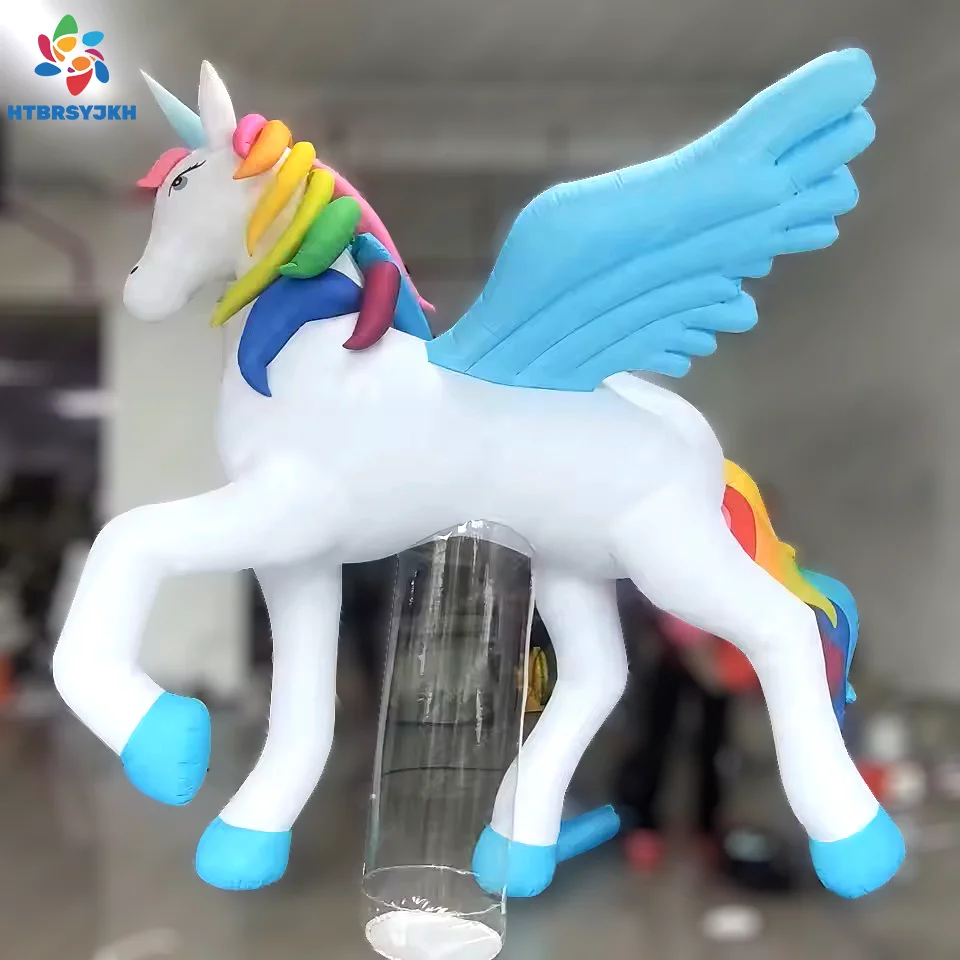 Giant Colorful Inflatable Horse with Wings Inflatable Unicorn Cartoon Balloon Mascot for Outdoor Advertising Decoration