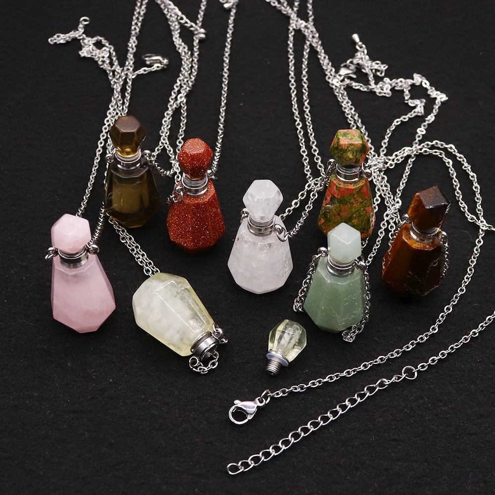

Natural Geometric Shape Crystal Perfume Bottle Pendant Necklaces Women Fashion Jewelry Healing Lucky Necklace Gift
