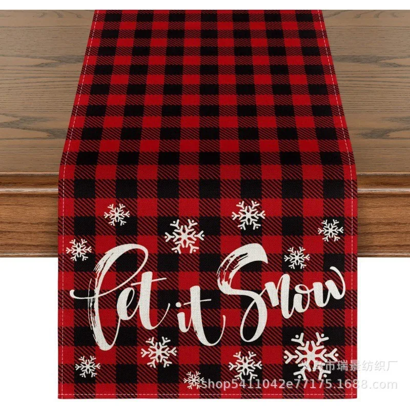 VIKAMA Red Black Buffalo Plaid Let It Snow Table Runner Seasonal Dining Scarf for Dining Room Kitchen Winter Holiday Home Decor