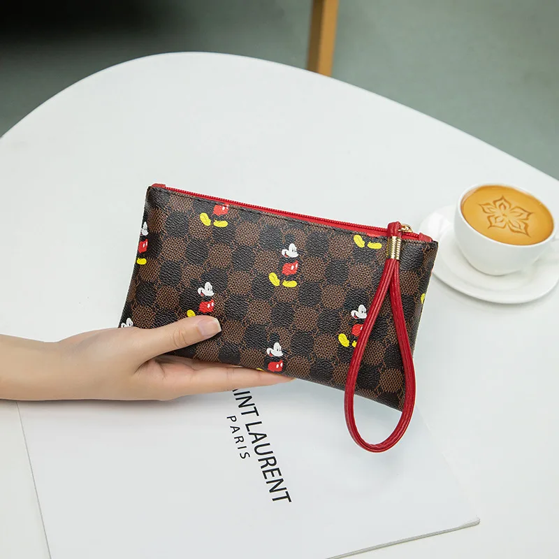 Disney-cartera de Mickey Mouse Con cremallera larga para mujer y niña, monedero de cuero de Anime, bolso de mano de lujo para niños, monedero para