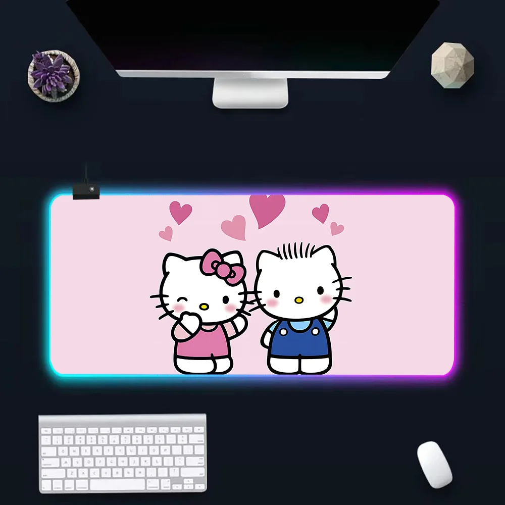 Imagem -04 - Bonito Teclado dos Desenhos Animados Mouse Pad Rosa Olá Kitty Rgb pc Led Brilhante Borracha Jogos Computador Mausepad