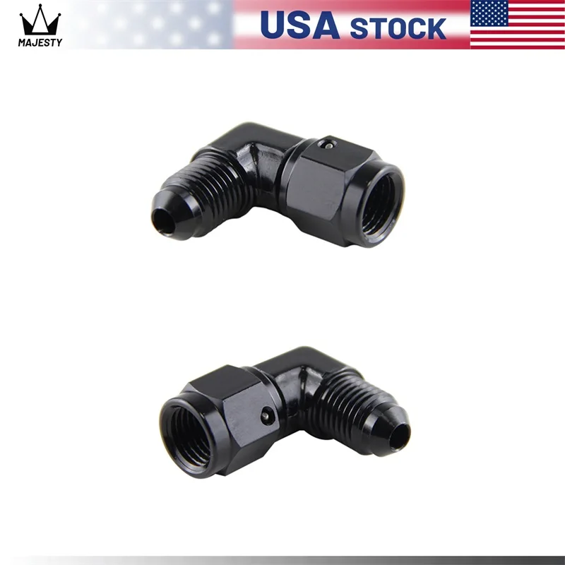 2PCS AN3/AN4 Female to 3AN/4AN Male 90 Degree Flare Swivel Hose Fitting Adapter Black