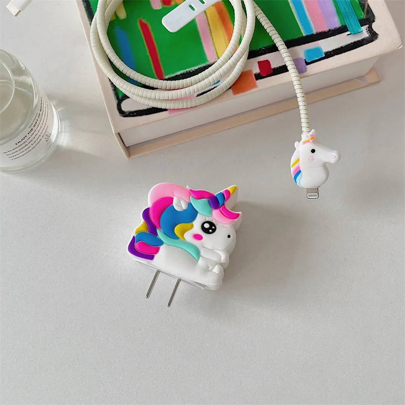 Y2K Cute Cartoon Color Unicorn Charger Cover For IPhone 11 12 13 14 18W-20W Kawaii Clear Charge Protection Cover Charger Sleeve