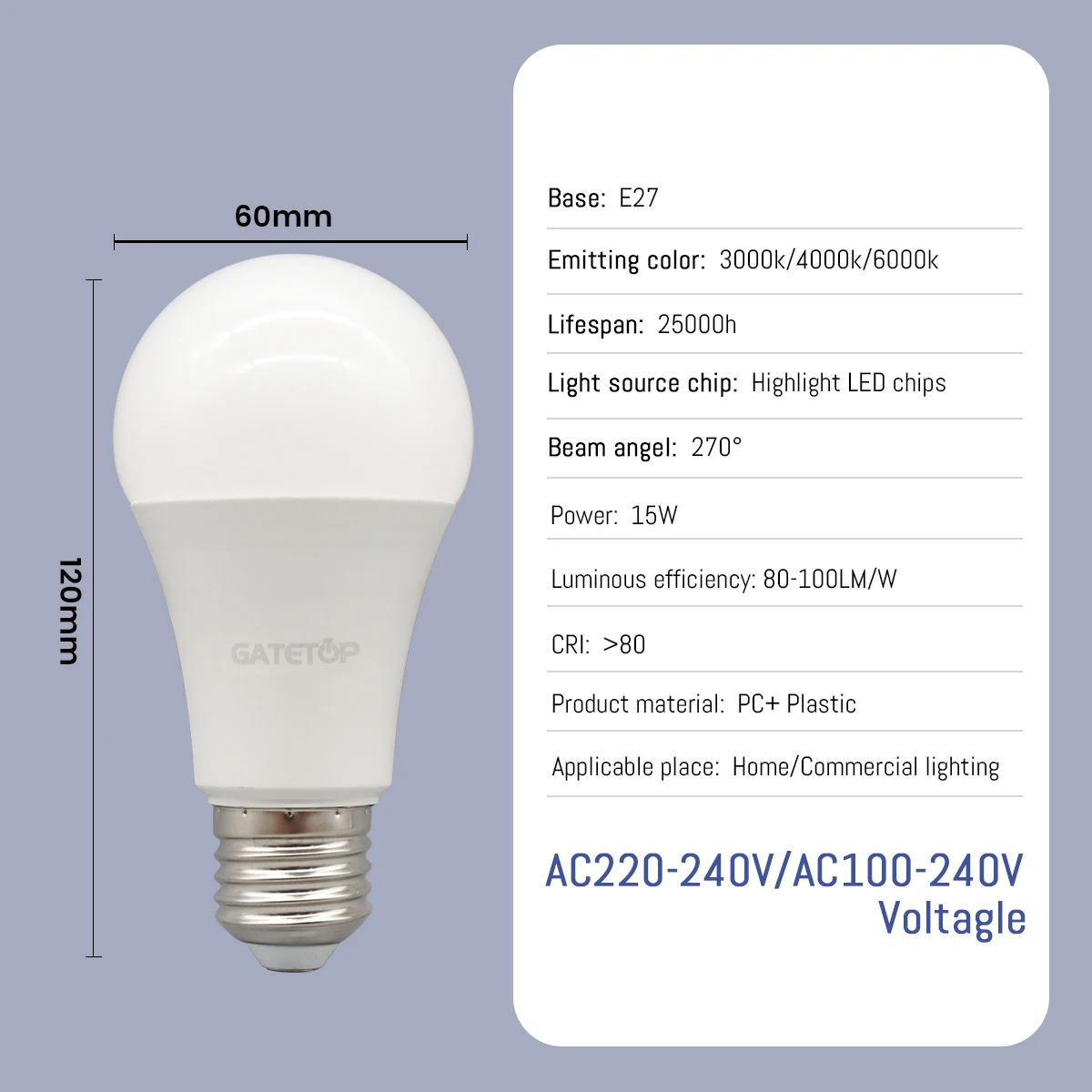

5Pack No Flicker 15W E27 LED Bulb Lamp AC 220V 110V 3000K 4000K 6000K Cold Lighting for Home Decoration