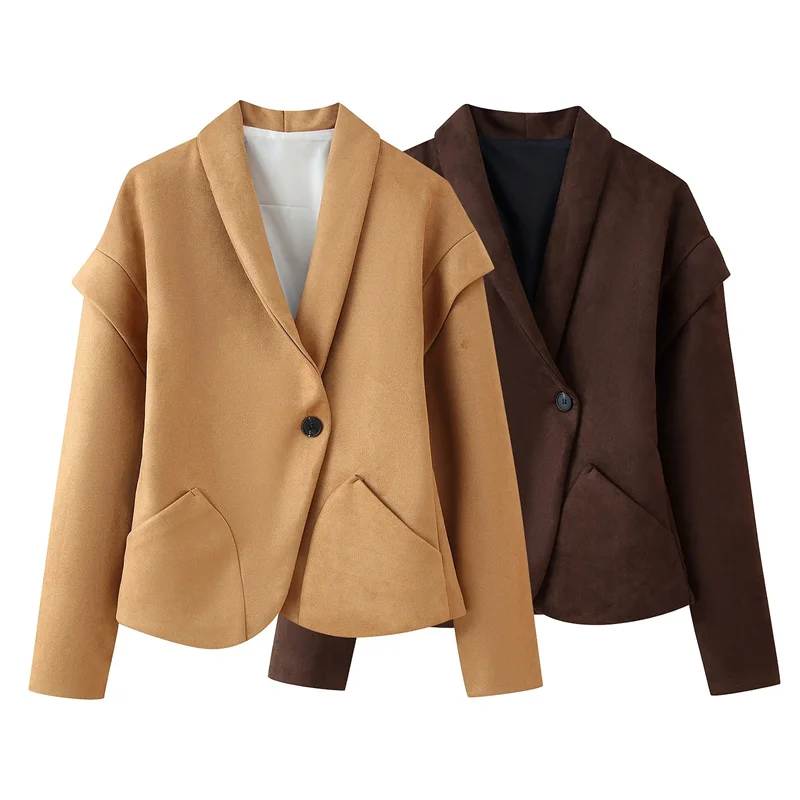 

2025 Fashion Suede Suit Jacket Women's Short Blazers Spring Autumn Single-button Casual Top Coat Streetwear Lady Slim Outerwear