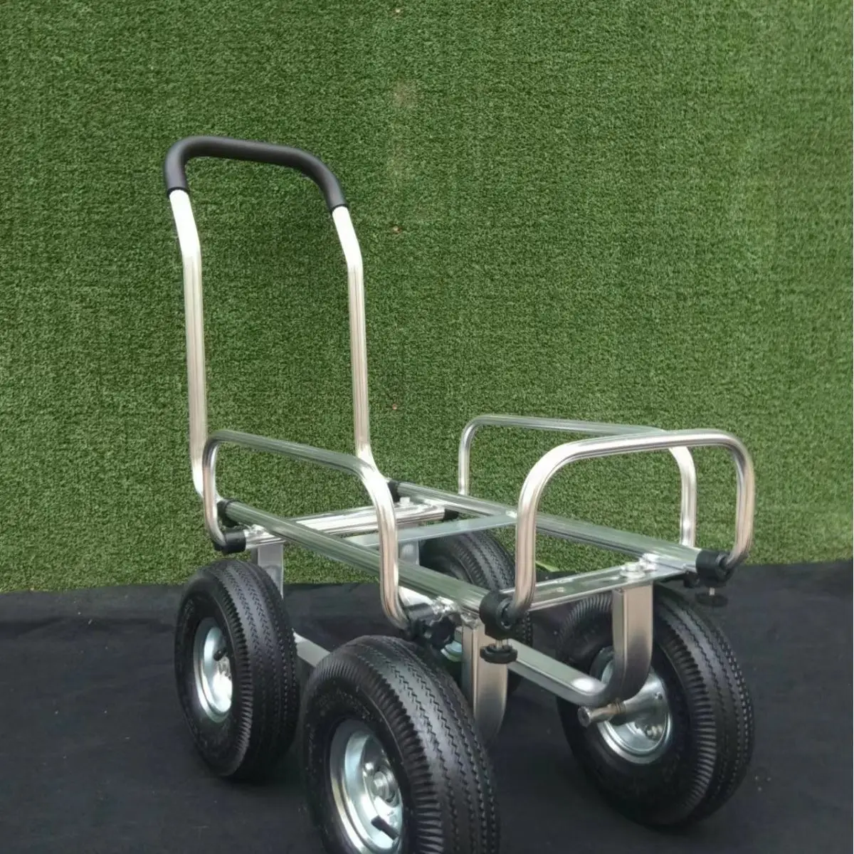 Aluminum four wheel silent flatbed handcart with frame four wheel cargo pulling flatbed handcart