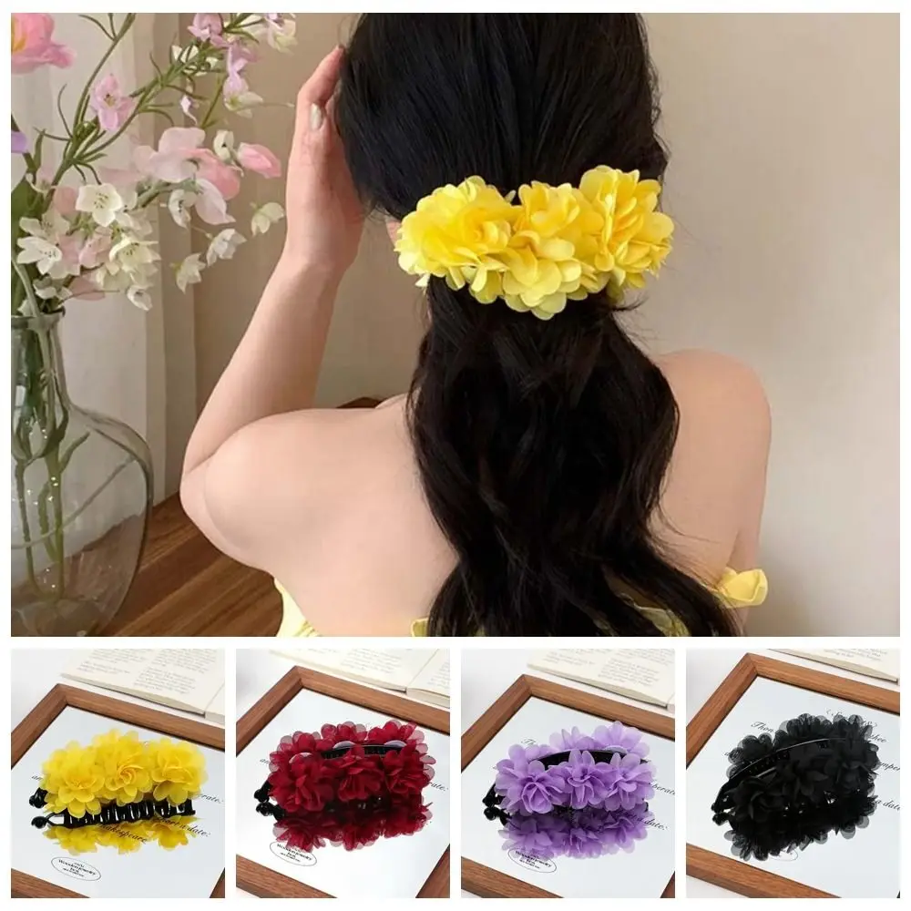 

Shark Clip Sweet Flower Banana Clips Korean Style Rose Women Vertical Clip Cloth Hairpins Floral Twisted Hair Clip Girls