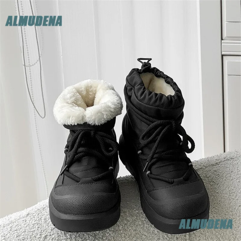 Men's Winter Furry Snow Boots Fleece Lined Warm Ankle Boots Lace Up Thick Platform Sole Waterproof Cold Weather Outdoor Boots