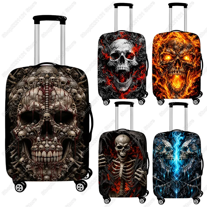 Horror Flaming Skull Luggage Covers for Travel Punk Anti-dust Suitcase Cover Halloween Skeleton Elastic Trolley Case Cover