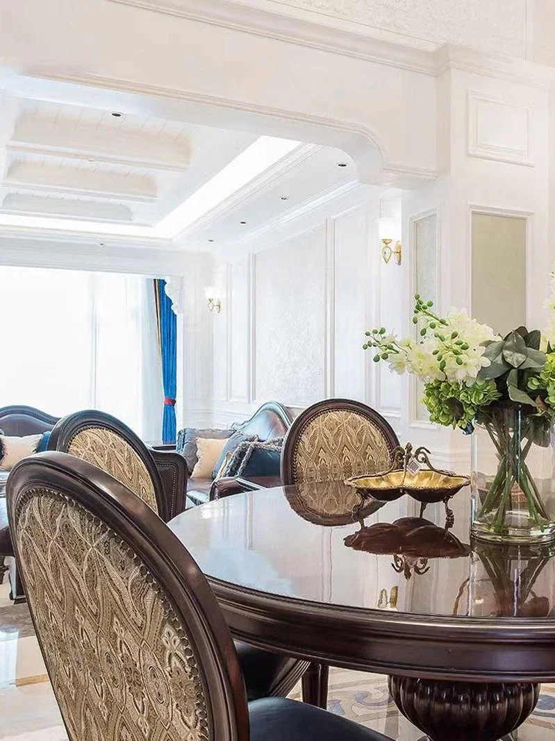 Runder Esstisch aus amerikanischem Massivholz, französischer Retro-Luxus-Esstisch, runder Esstisch