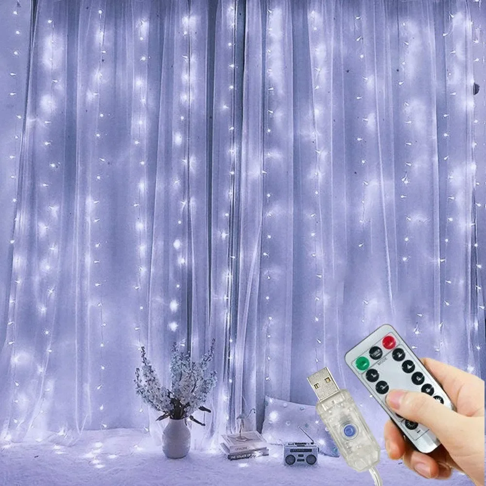 3/4/6M USB Curtain LED String Lights with Remote Control Bedroom Holiday Wedding Birthday Christmas Decoration Fairy Lights