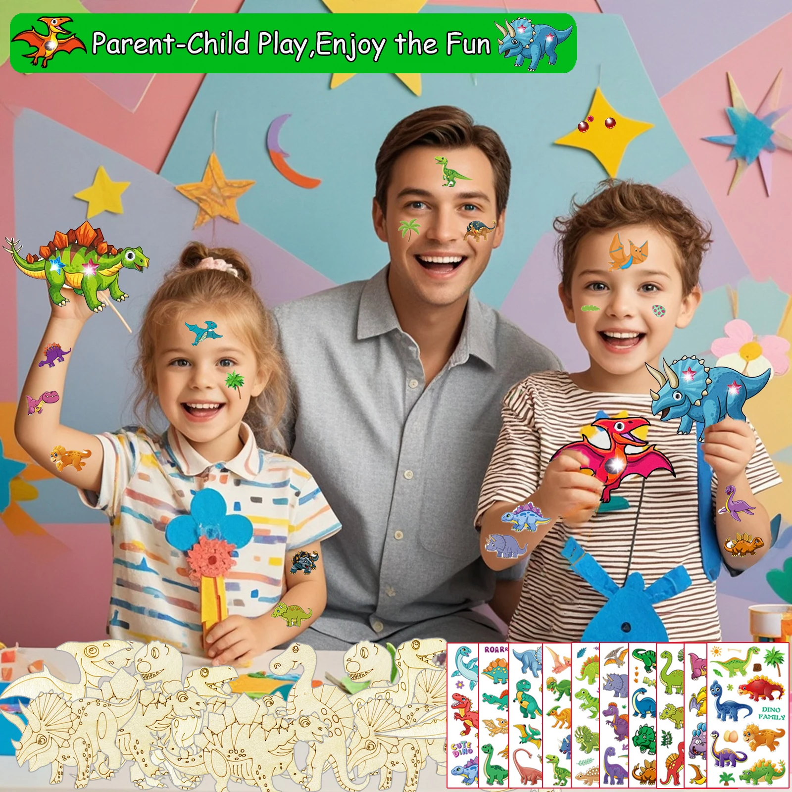 270 sets of dinosaur crafts, colored wooden crafts, unfinished crafts sets, birthday party crafts for DIY crafts, birthday gifts