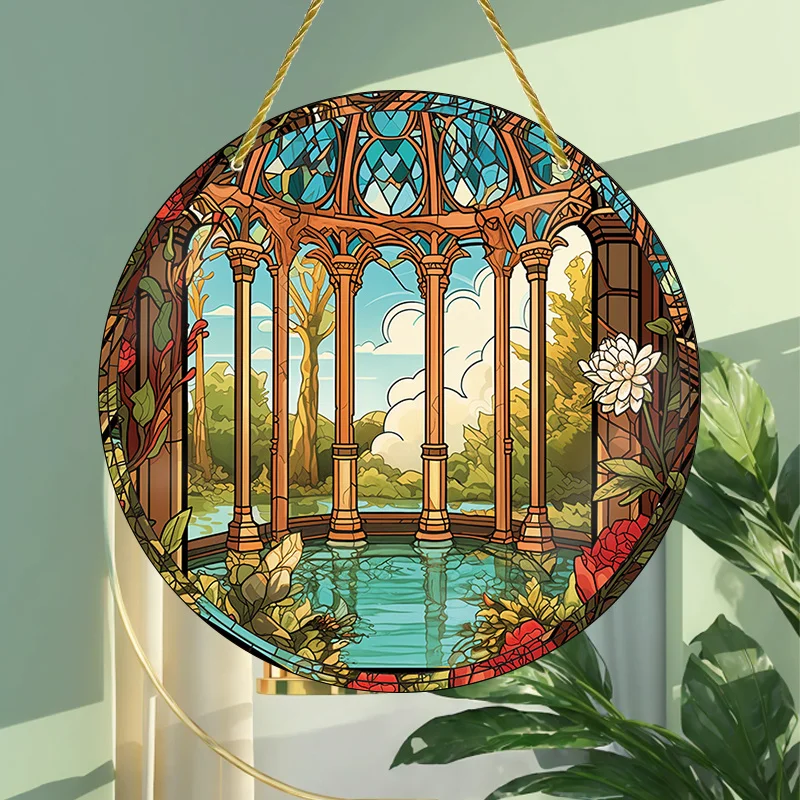 Double-sided Acrylic Round Pendant, Glass Window Trim with Rope Set - Perfect for Christmas and Halloween Vintage Home Decor