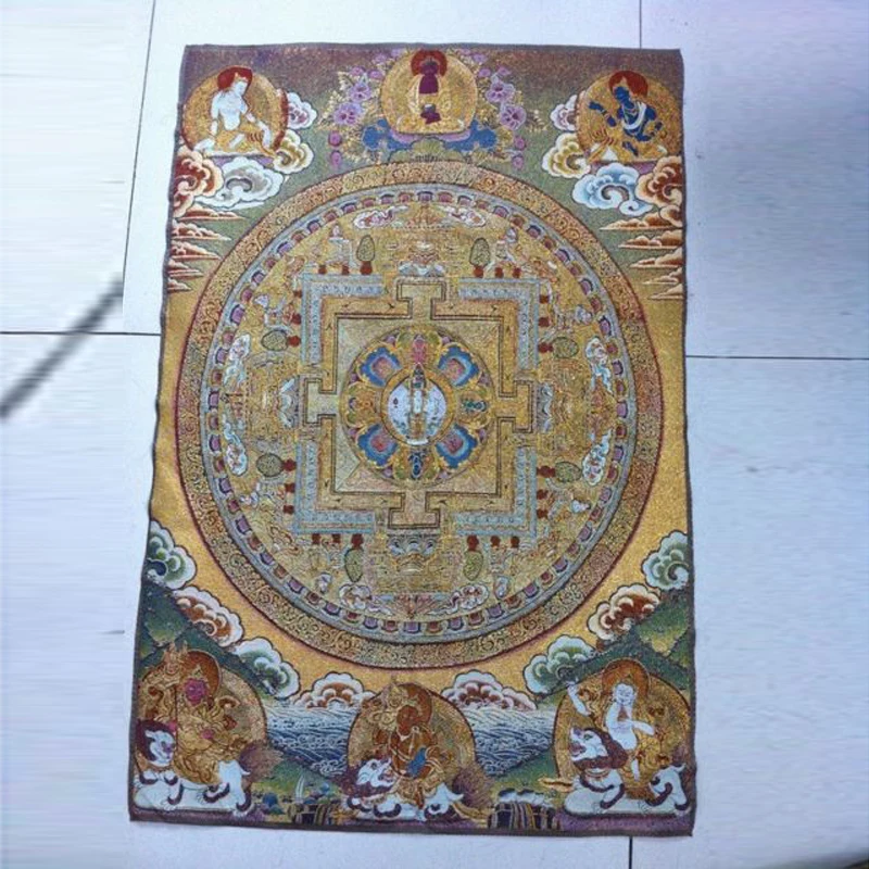 

Golden silk embroidery thangka exorcism wealth kf Buddha in Tibet and Nepal