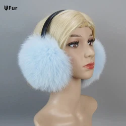 2024 Brand Fashion Women Fluffy Real Fox Fur Earmuffs Winter Lady Big Fox Fur Plush Ear Muff 100% Real Natural Fox Fur Earlaps