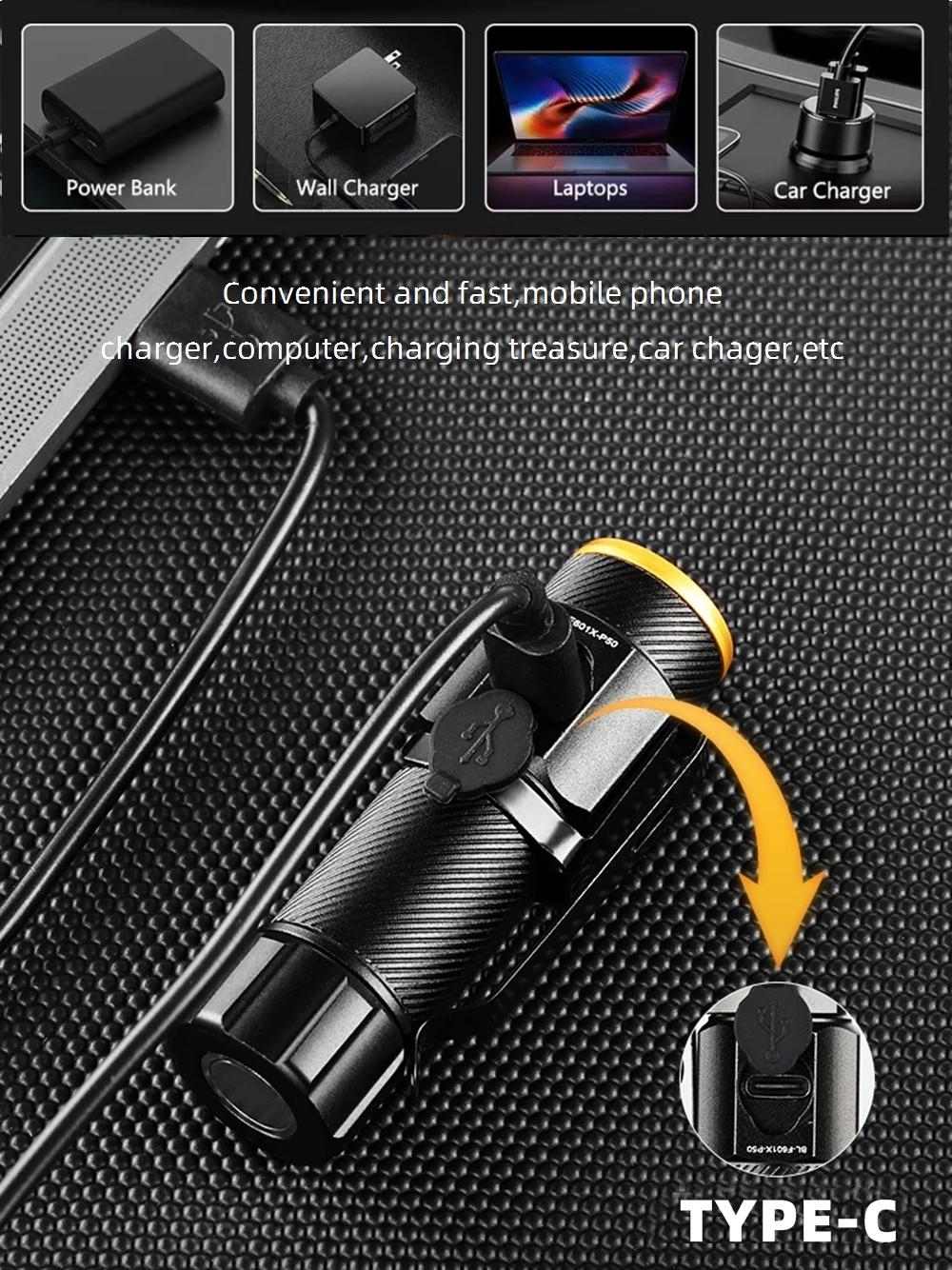 Linterna LED táctica recargable USB pequeña de alto brillo bolsillo - imagen 2