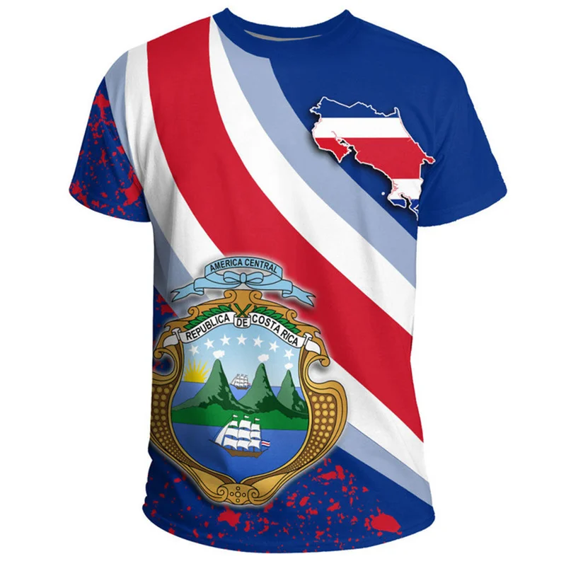 3D Costa Rica Map Flag Printing T Shirt The Republic-of Costa Rica Emblem Graphic Short Sleeves Vintage Tee Shirts Mens Clothing