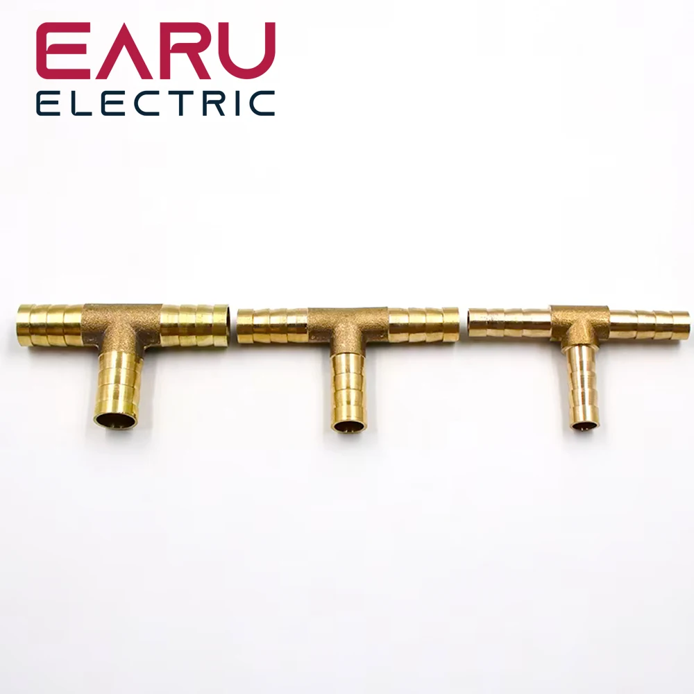 Conector en T de latón para manguera, conector en T de 3 vías para combustible, agua, aire, Gas y aceite, adaptador de enchufe neumático, 6-12mm, 1