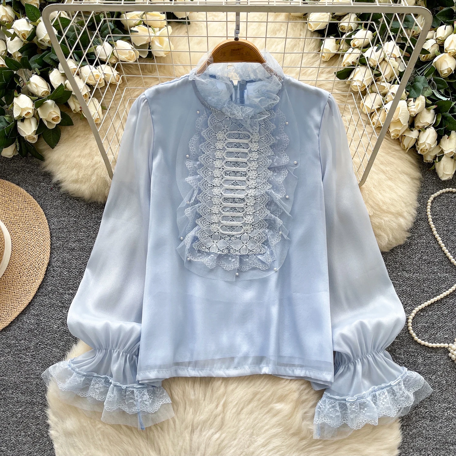 

Sexy flare sleeve Spliced lace long sleeve slim Tanks Camis Chic Women Party Top Y2k women clothing