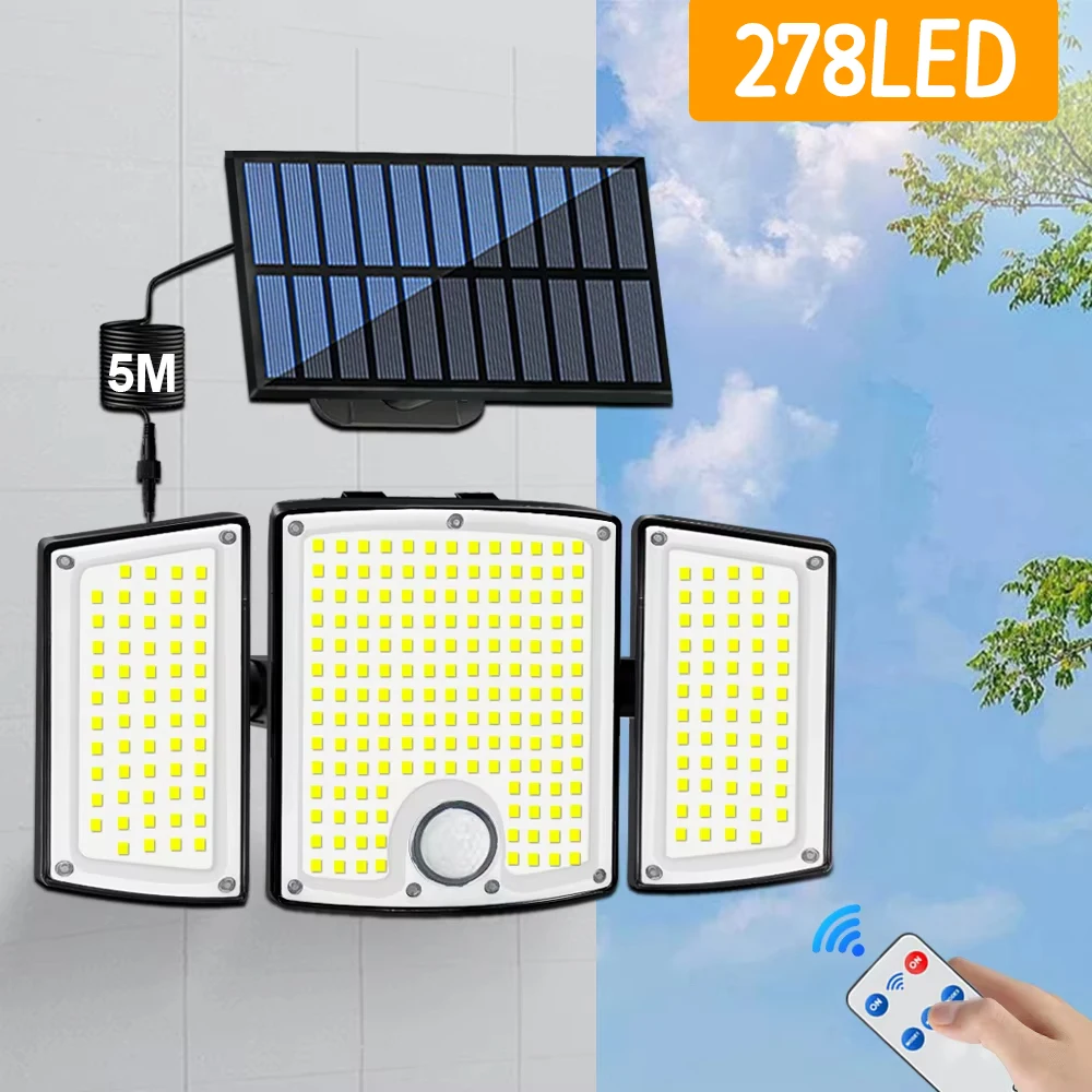 

1-2PCS Solar Lights Outdoor 278LEDS Motion Sensor Solar Security Lights 3 Modes Solar Powered Wall Light Waterproof Garage Lamps