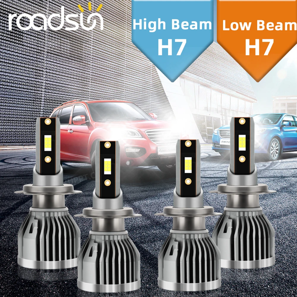 

Roadsun 4PCS H7 LED Headlight Bulbs All-in-One 110W 26000LM High Lumens 360 Degree Bright 6000K White Lampada H7 Halogen Upgrade