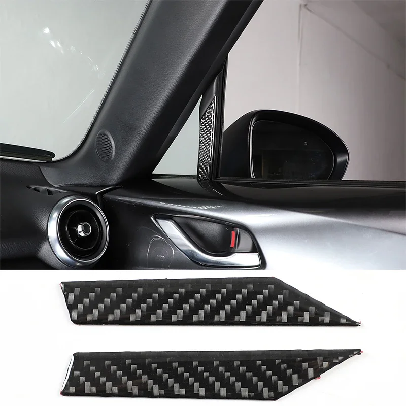 

For 2016-2024 Mazda MX-5 Soft Carbon Fiber Car Front Triangle Window Divider Trim Strip Sticker Car Interior Accessories 2Pcs