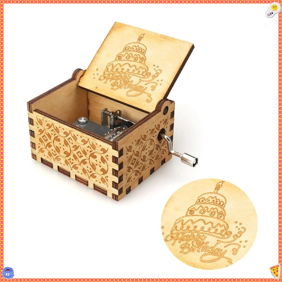 Wooden Hand Cranked Music Box Jurassic Theme Can't Help Falling in Love Valentine Christmas Birthday Gift