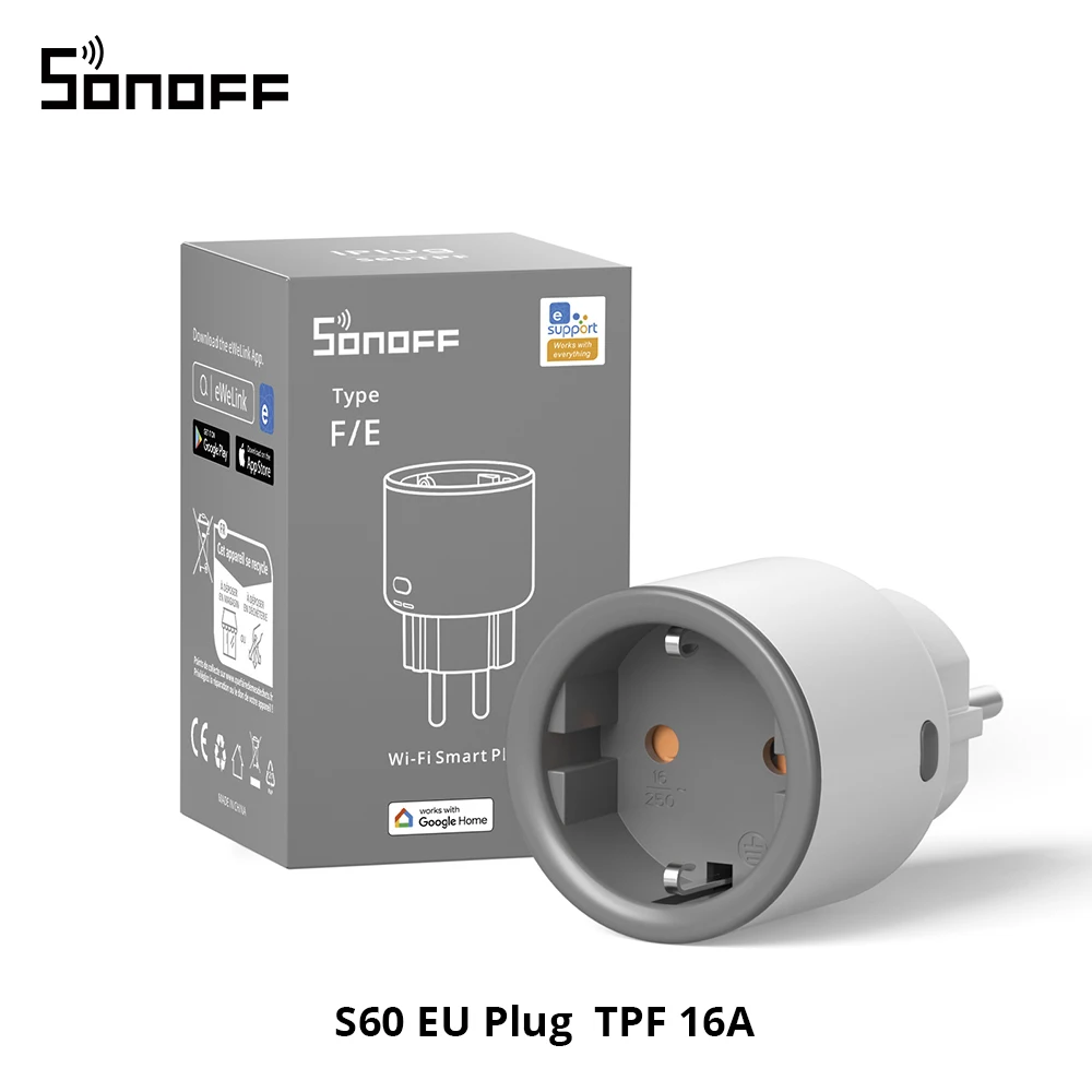 1-4 Stück SONOFF S60 EU 16A IPlug WLAN-Smart-Steckdose mit Überlastschutz, Smart-Scene-Fernsteuerung über EWeLink, Alexa, Google, IFTTT