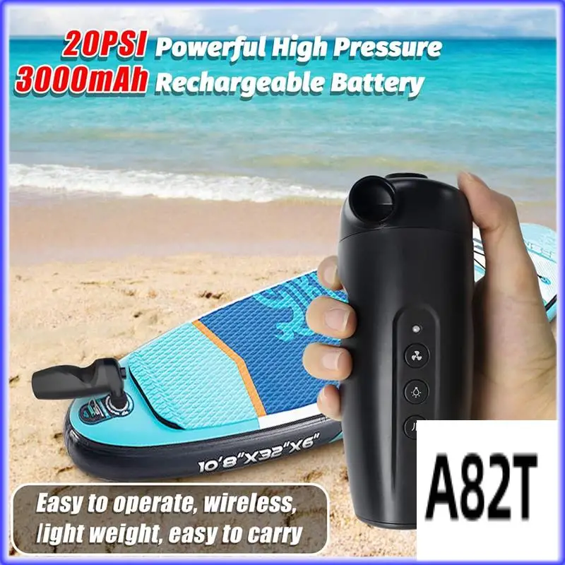 

T2-Portable Electric Air Pump For Inflatables, 20PSI Rechargeable Air Pump For Air Mattress Beds, Boats, Pool Floats
