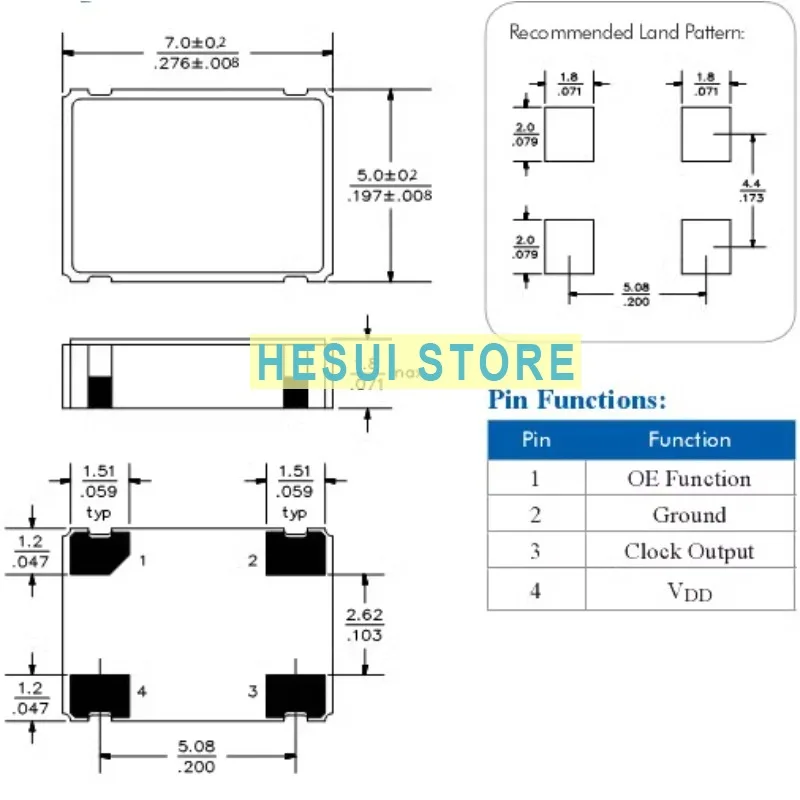 Puce active en cristal OSC SMD, Z 66.666 successif, 5x7, 66.667, 1 pièce, 5 pièces, 10 pièces