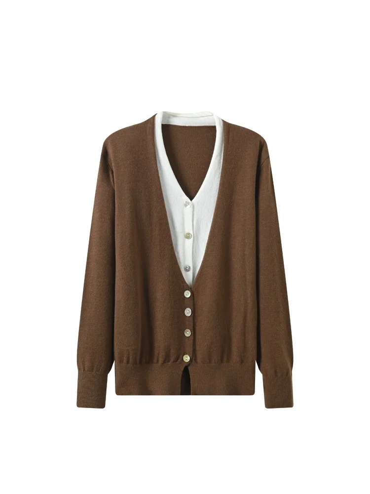 

Cara CLUB plus Size V-Ne Knitwear Fake Two-Piece Women's Spring Faion Meat Concealing Loose Sle Trendy Top