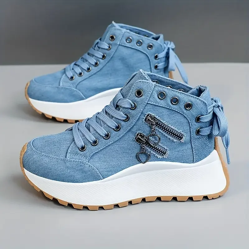 Designer Women Sneakers High Top Denim Canvas Shoes Female Girls Students Canvas Shoes for Women Lace Up Platform Sneakers - Image 4
