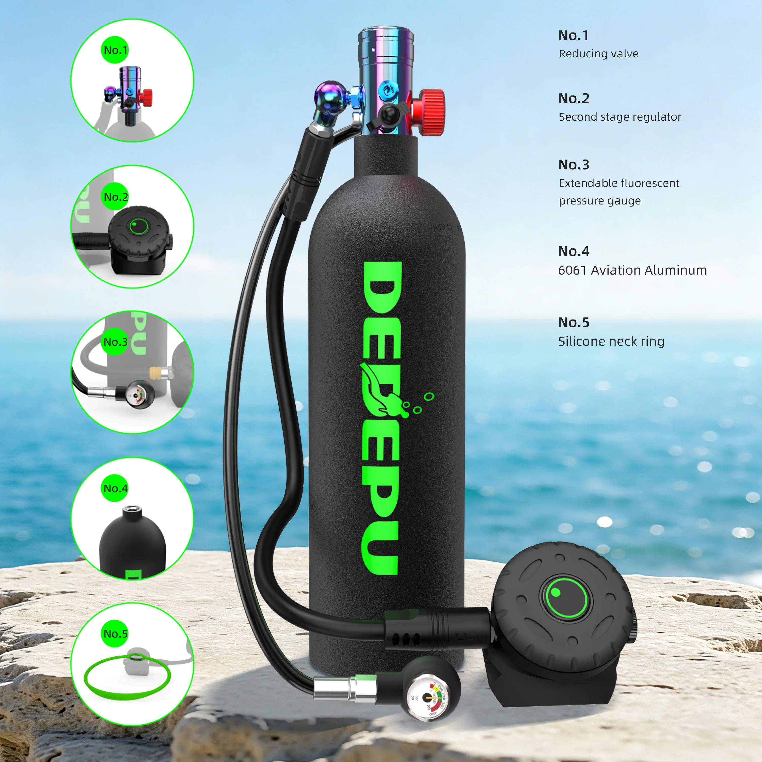 DEDEPU 2.3L Scuba Diving Tank with High-Pressure Breathing Equipment for Underwater Activities