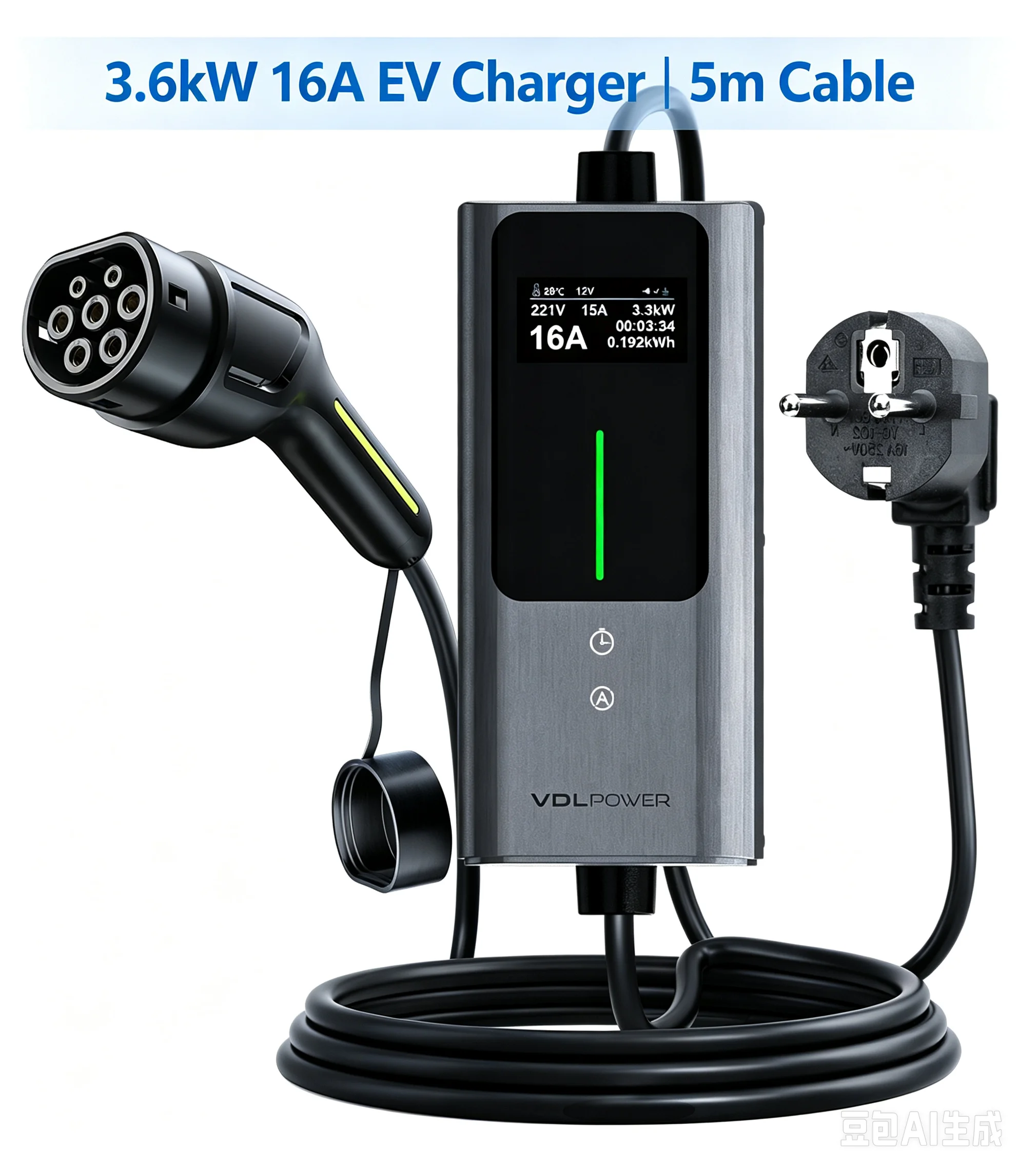 Ladekabel Typ 2 Schuko 3,68kW |   6-16A |   5M, 1-Phasen-EV-Ladegerät Typ 2 Schuko mit Steuerbarem Digitalanzeige, E-Auto-Ladekabel Schuko IP65 für Elektroautos IEC 62196-2