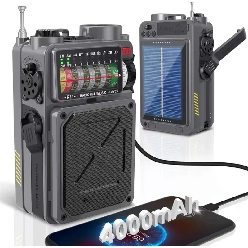 

Retro Hand Crank Solar Radio BT 5.0 Wireless Speaker Multifunctional Music Player Portable Home FM Radio
