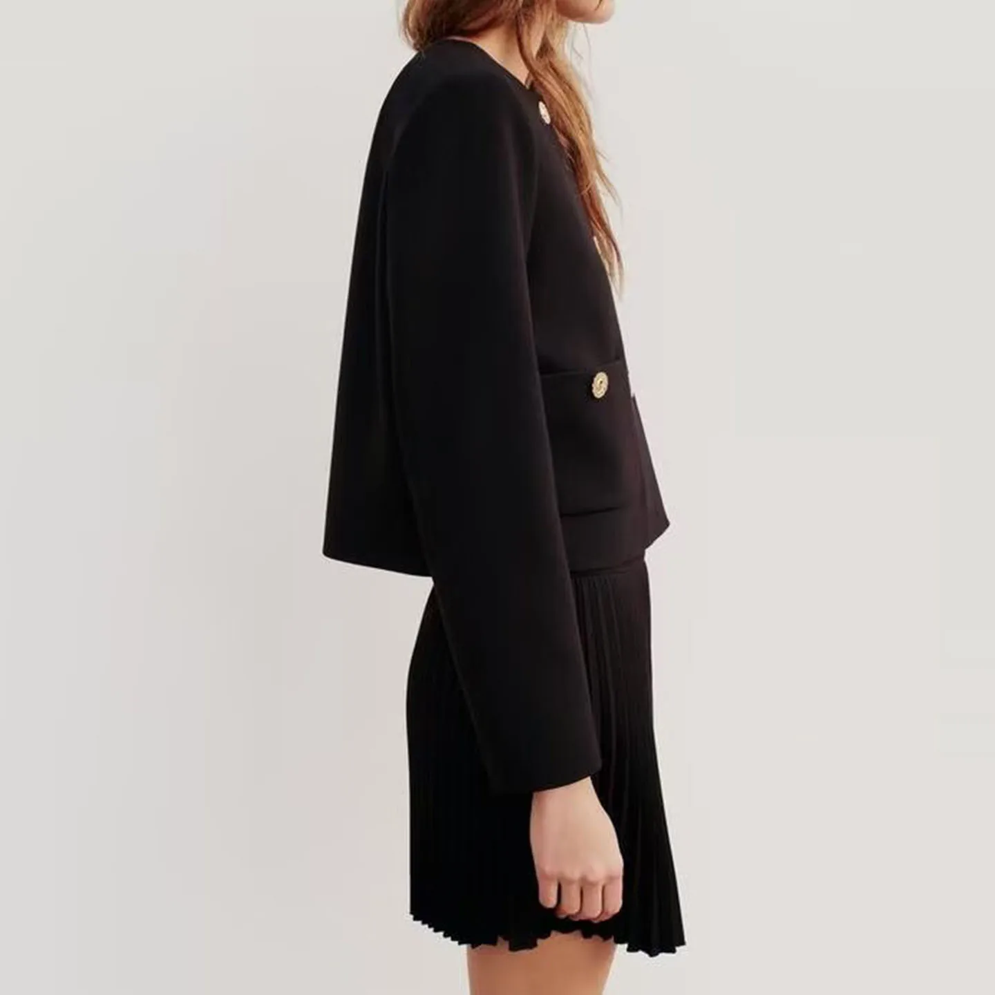 Faionable ort Jaet pour femmes automne 2025 bouton doré Stand Fit manteau pour femme Long Sve rond Ne fermeture à glissière