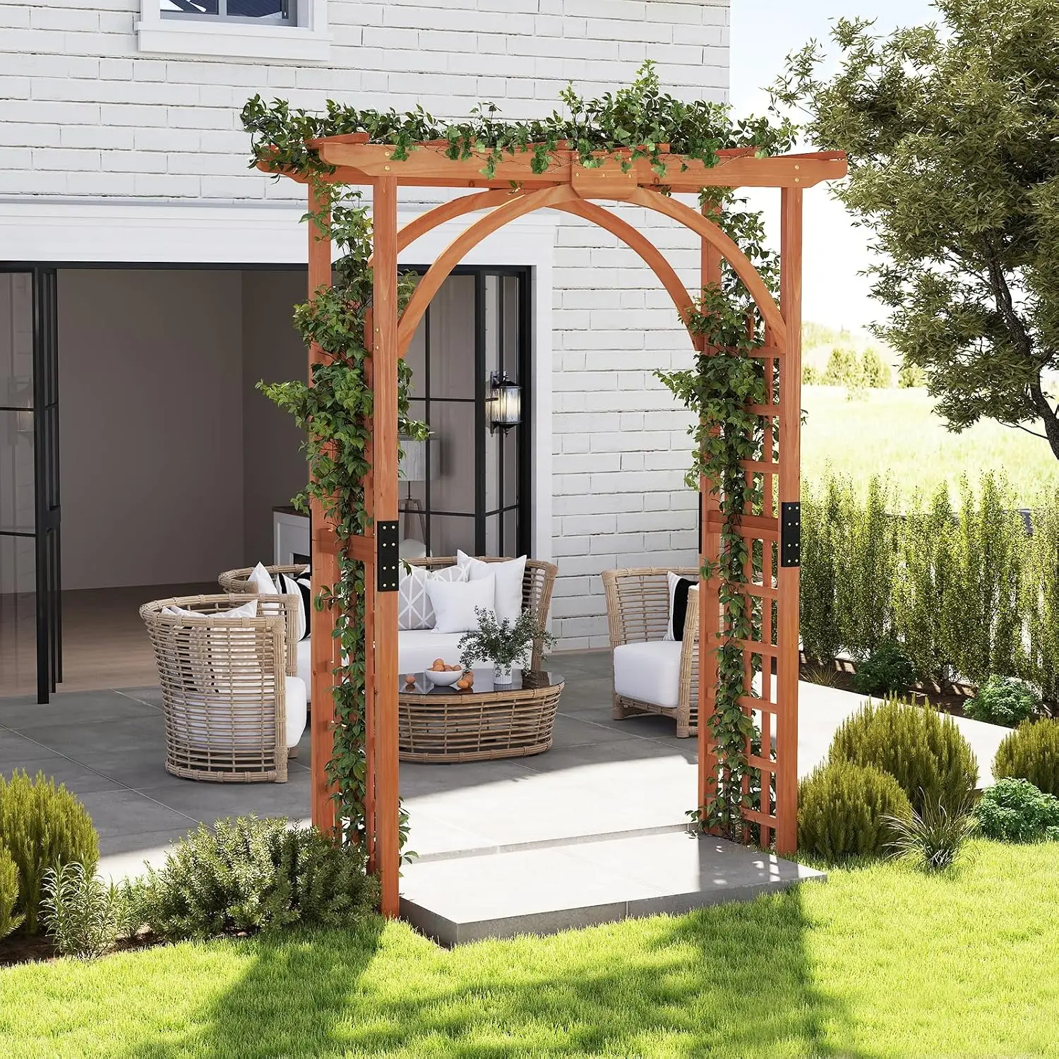 Wood Arbor, 84 inch Wooden Garden Arch with 17.5 inch Lattice Side Panels, Wooden Trellis for Climbing Plants, Customized