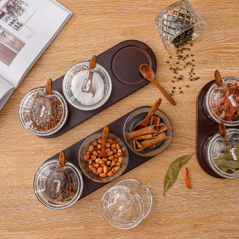 Three-piece Set Moisture Proof Glass Spice Jar Set with Sealed Lids Household Salt Seasoning Storage Bottles & Containers