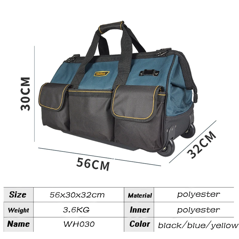 2025Hot Sale Carpenter Plumber Trolley Durable Storage Tools Bag Toolkit Electrician Wheels Tool Bag Hard Bottom