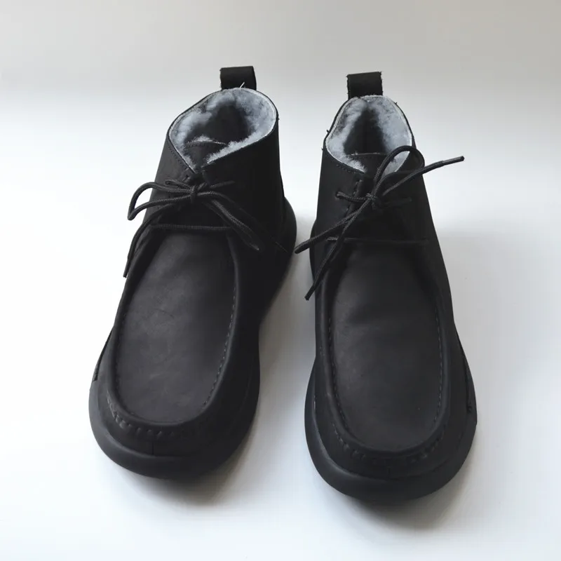 Outdoor Cold Protection Men Shoes Winter Warm High Top Ankle Wool Boots Black Lace‑Up Plush Fleece Lining Daily Walking Footwear
