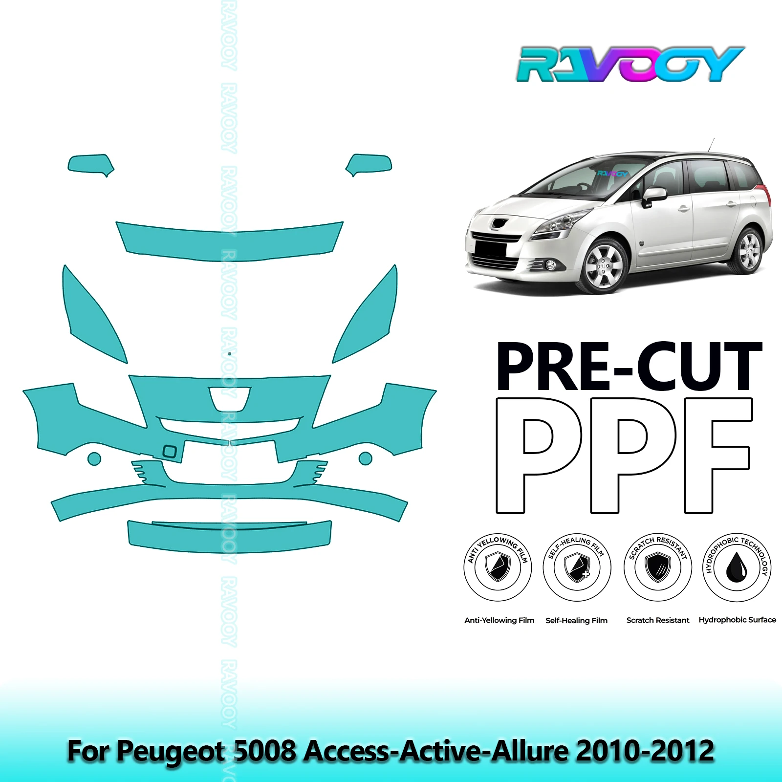 For Peugeot 5008 Access-Active-Allure 2010-2012 Partial Front Pre-Cut Paint Protection Film PPF Stone Chip Kit Clear/Matte/Black