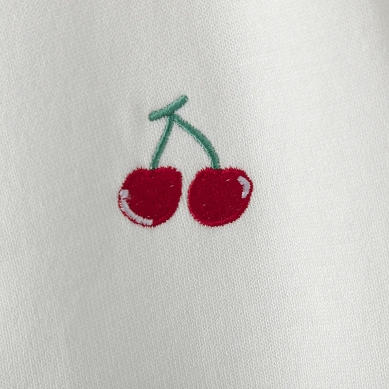 Sweet Cherry Embroidery Cute Lapel T-shirts For Women New Summer Casual Knitted Girlish Students Tops Korean Short Sleeved Shirt