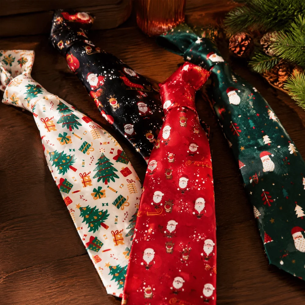 Creative Santa Claus Christmas Necktie Gift Snowflakes Xmas Shirt Tie Christmas Tree Plaid Man Necktie Christmas