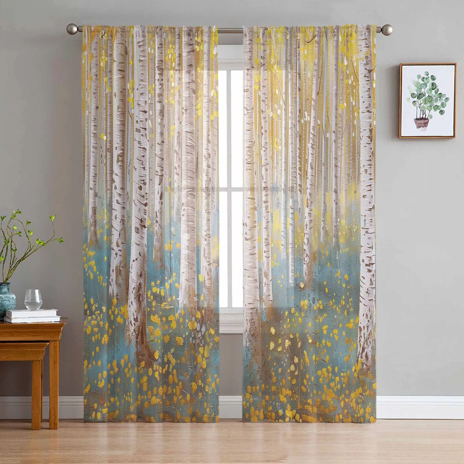 Impressionism Of Oil Painting Forest Plants Sheer Curtains for Kids Bedroom Living Room Voile Window Curtains Tulle Drapes