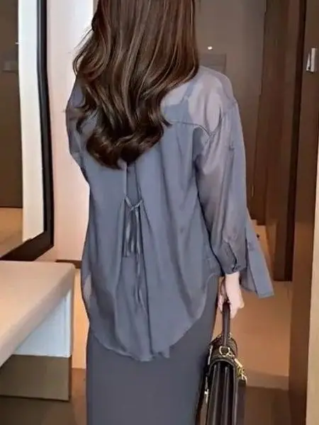 夏用大きいサイズ日焼け止めシャツ レディース 薄手アウターシャツ 2025年新作 シフォンシャツ 韓国風 ゆったり 長袖